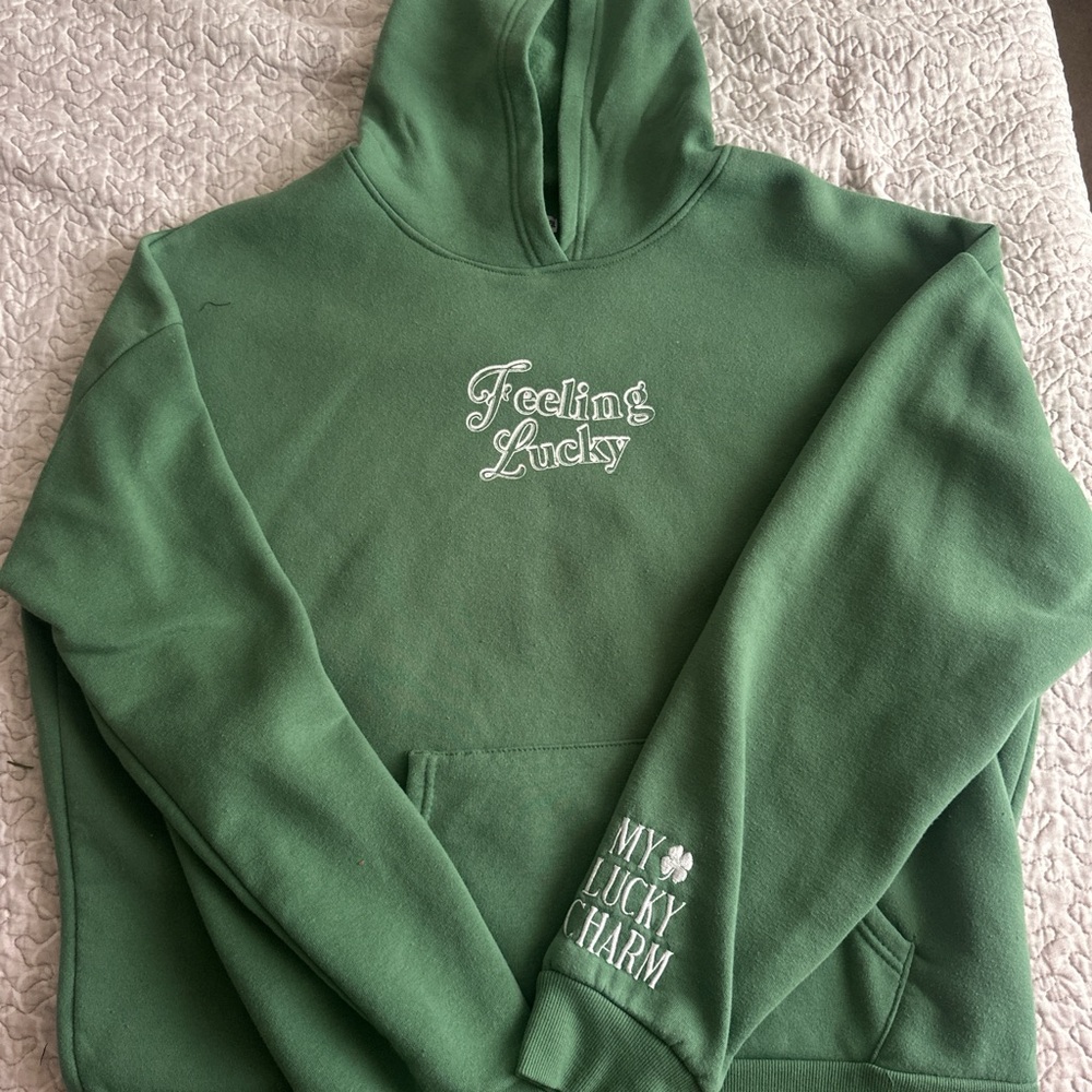 Green Hoodie with Embroidered Text